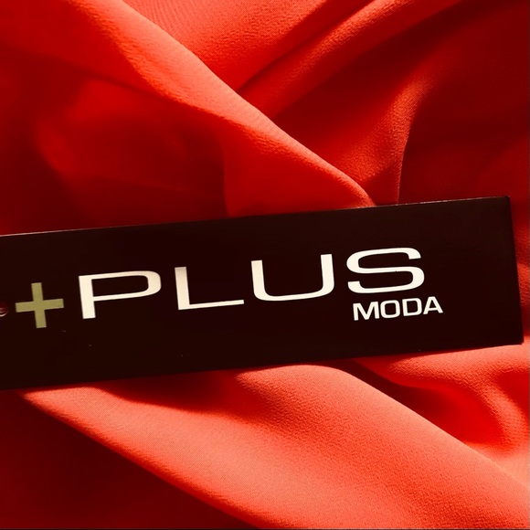 Plus Moda women coral longsleeve button down semi sheer high low shirt tail - Picture 7 of 10